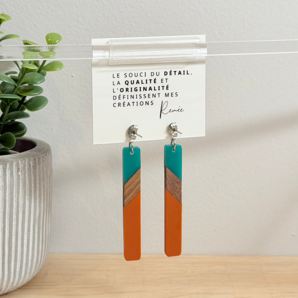 55. Boucles d'oreilles verre, résine et bois