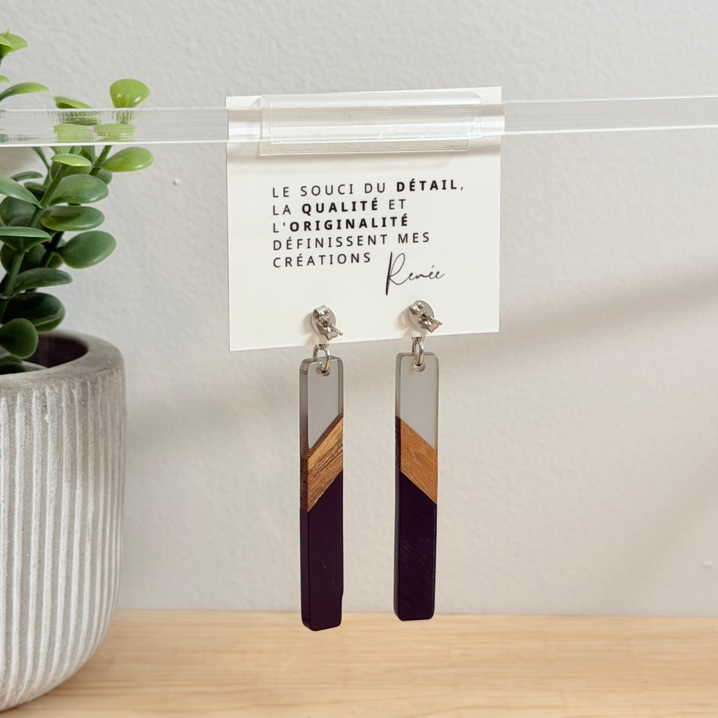 58. Boucles d'oreilles verre, résine et bois