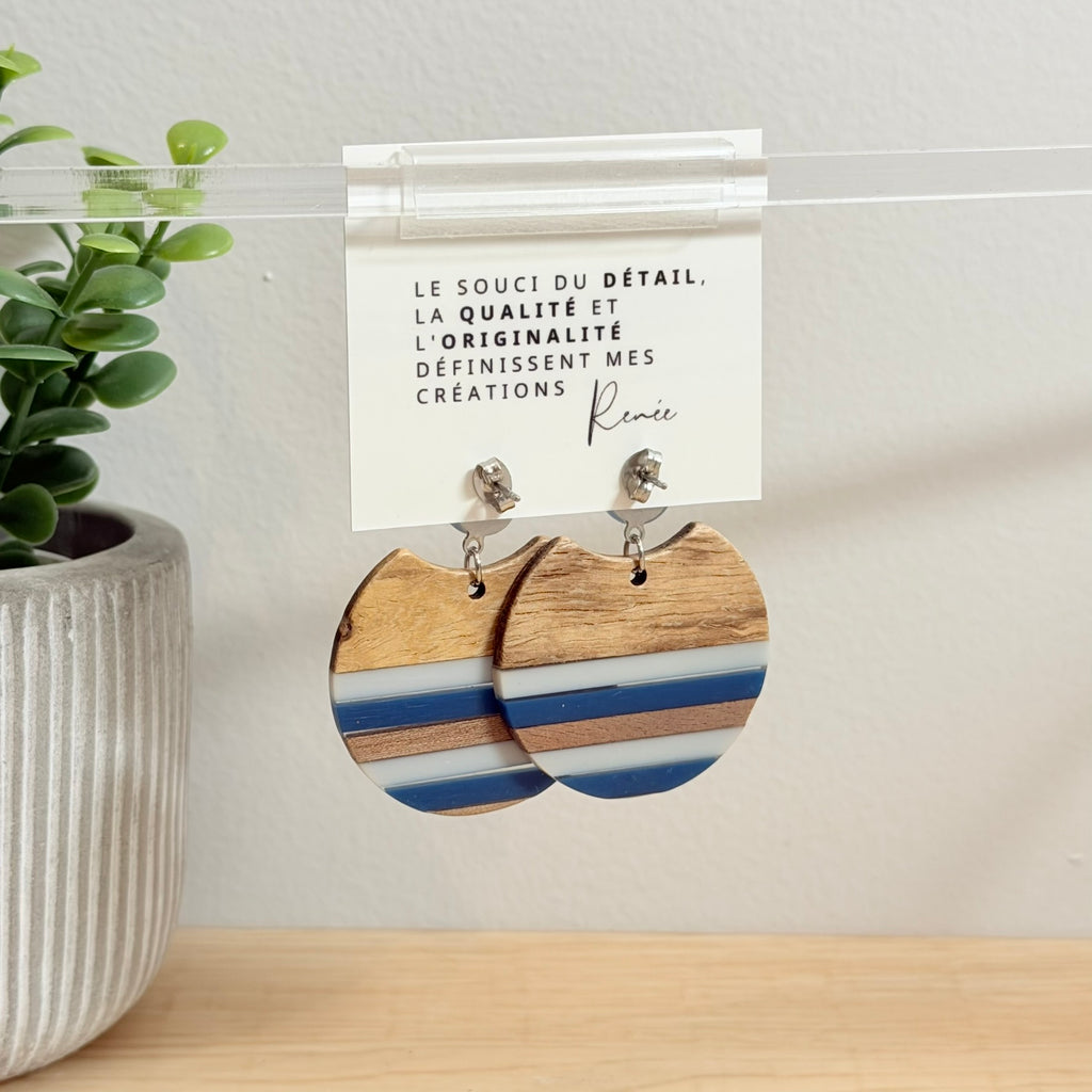 59. Boucles d'oreilles verre, résine et bois