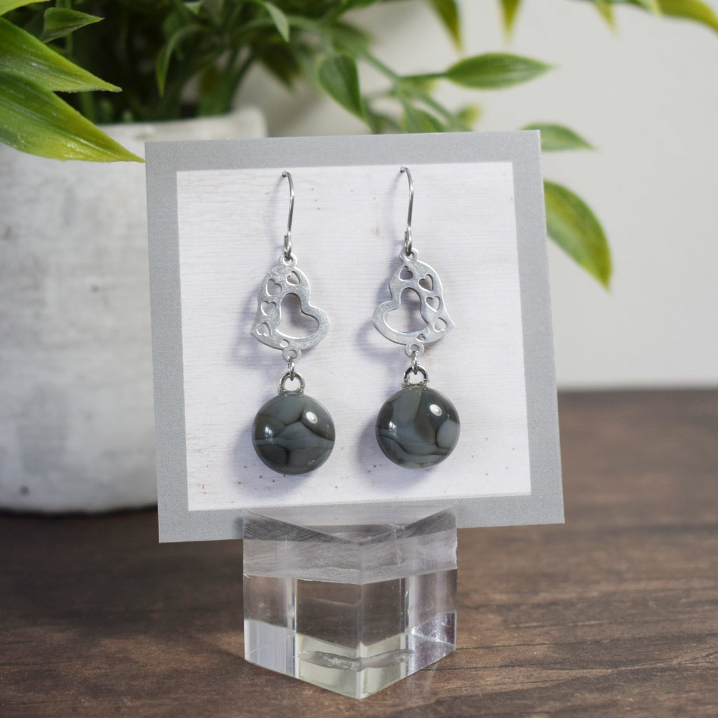 Boucle d'oreille Coeur - galet gris