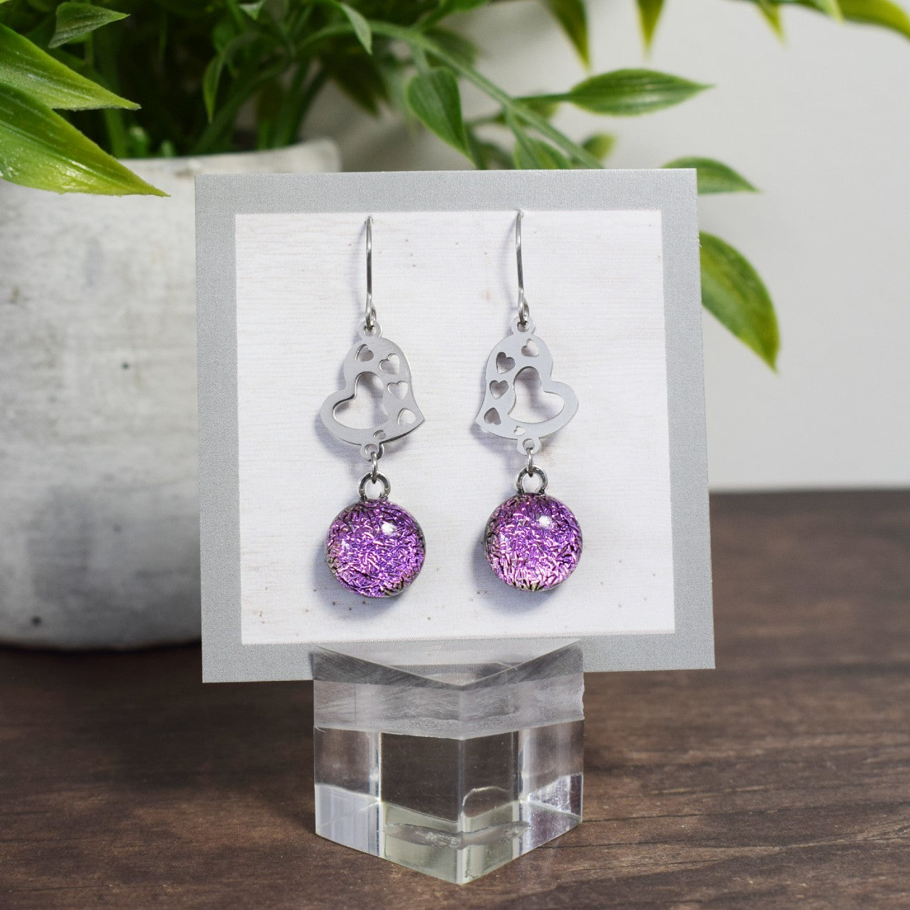 Boucle d'oreille Coeur - Brillant rose