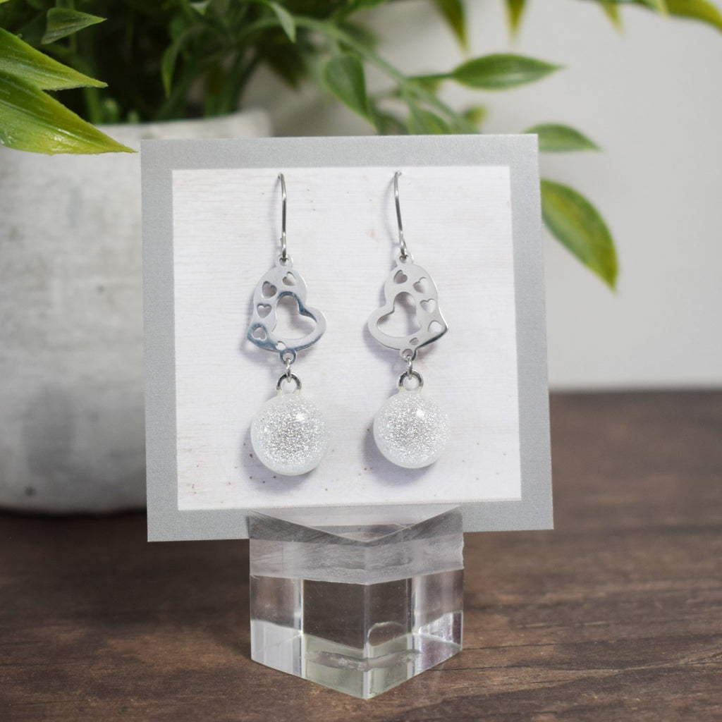 Boucle d'oreille Coeur - Satin blanc