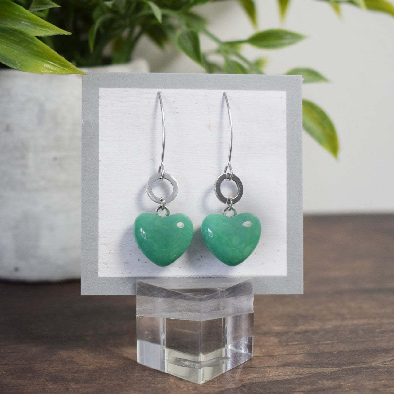 Boucle d'oreille Rond - Coeur vert