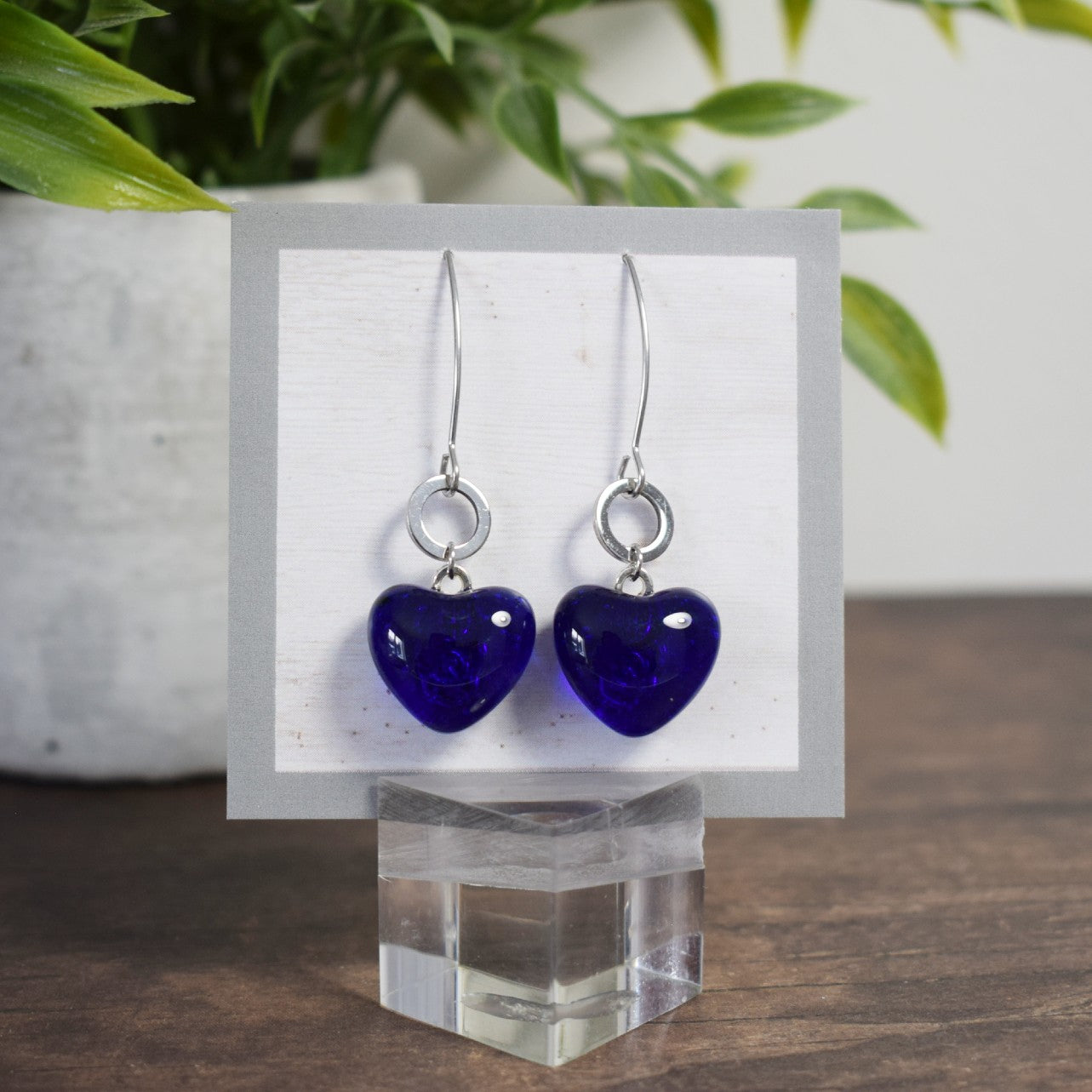 Boucle d'oreille Rond - Coeur bleu transparent