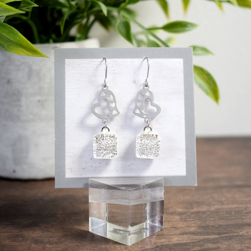 Boucle d'oreille Coeur - Brillant blanc carré