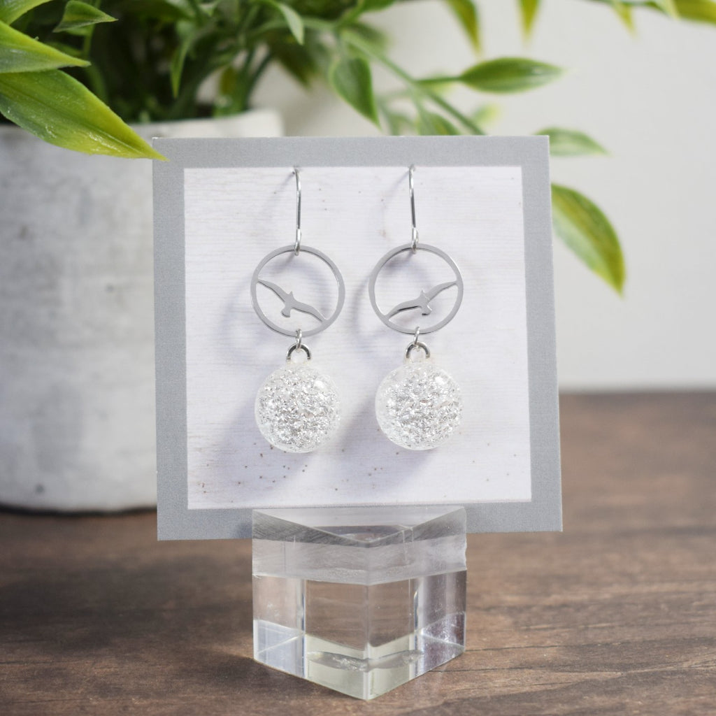 Boucle d'oreille Oiseau - Brillant blanc