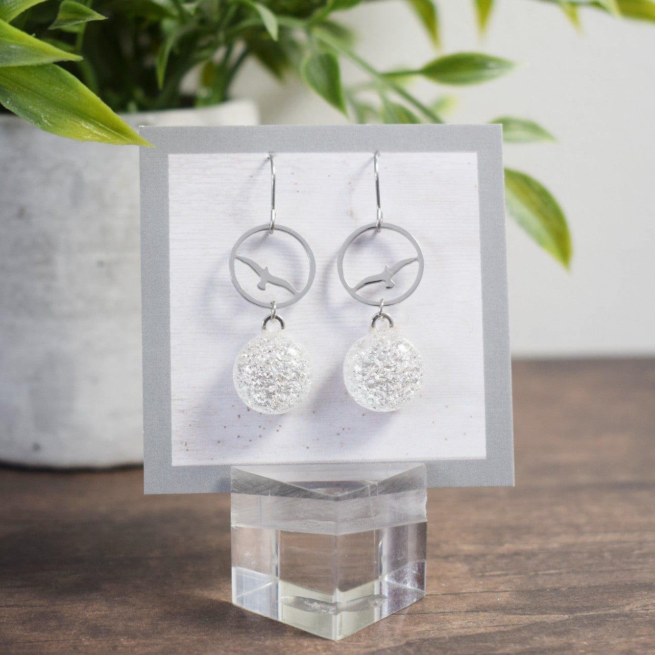 Boucle d'oreille Oiseau - Brillant blanc