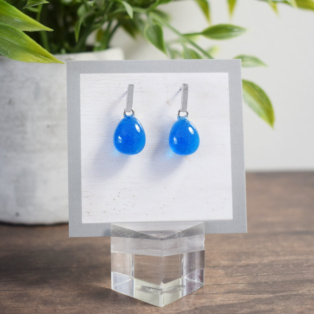 Barre d'oreille - Goutte bleu transparent
