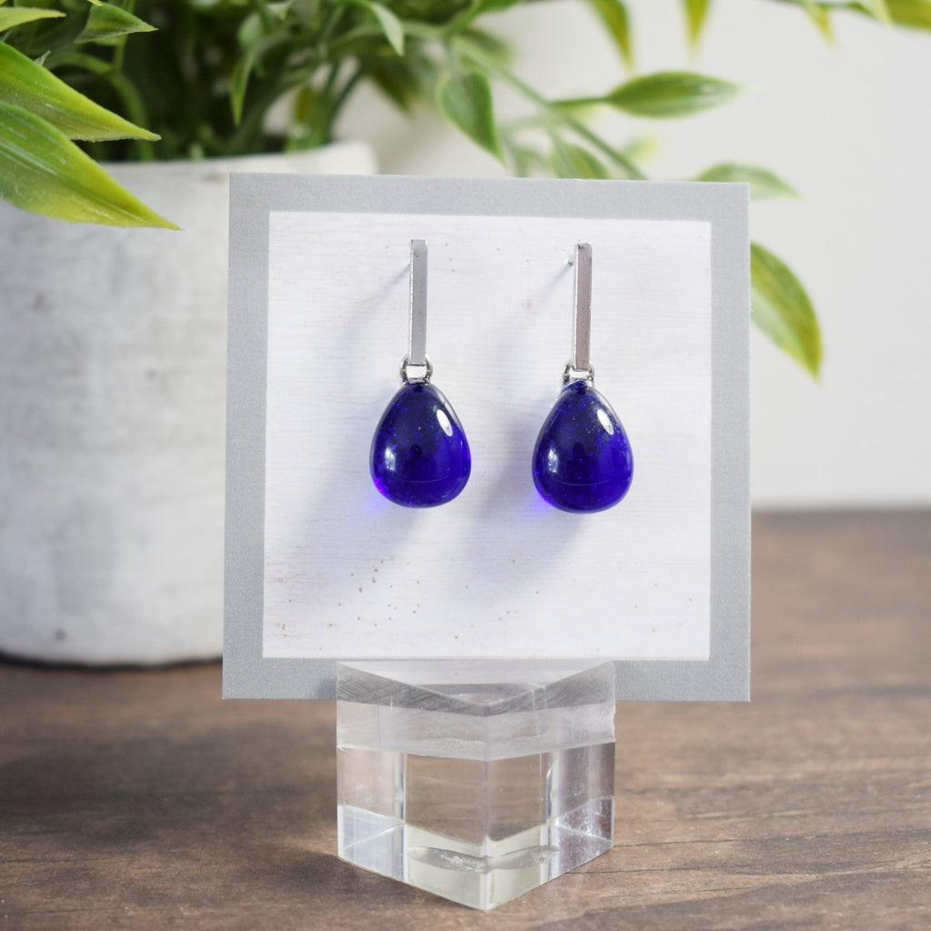 Barre d'oreille - Goutte d'eau bleu foncé transparent