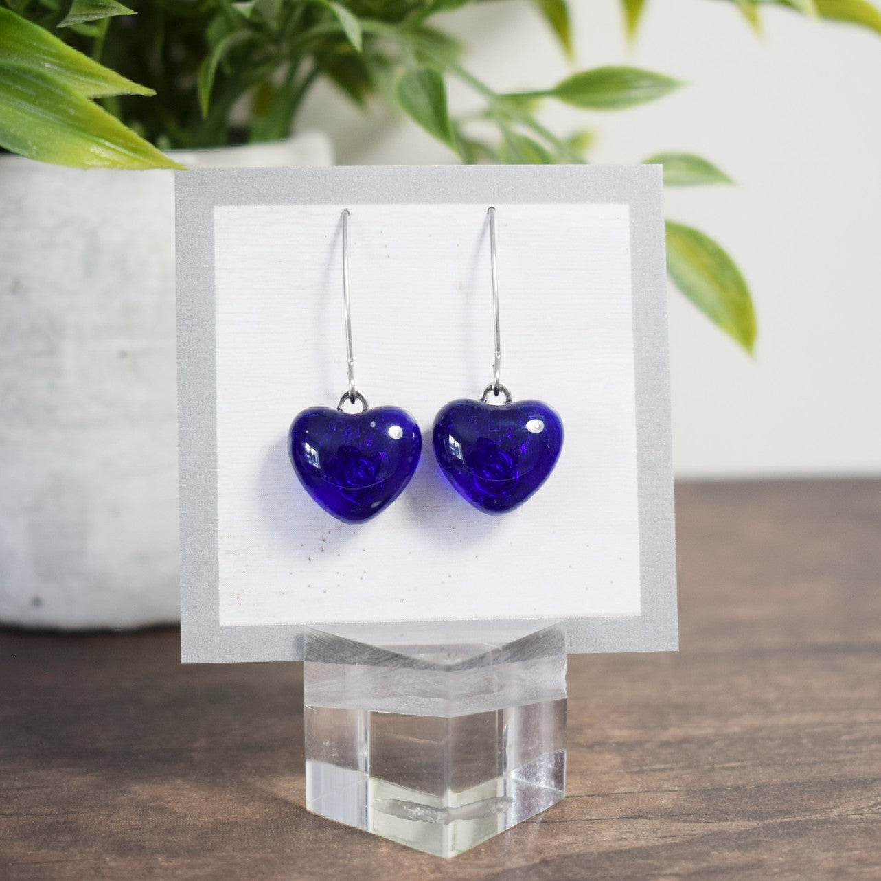 Boucle d'oreille - Coeur bleu foncé