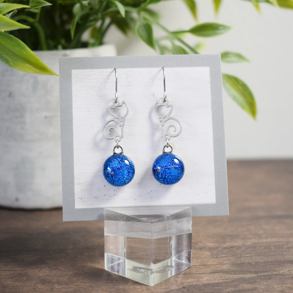 Boucle d'oreille Chat - brillant bleu