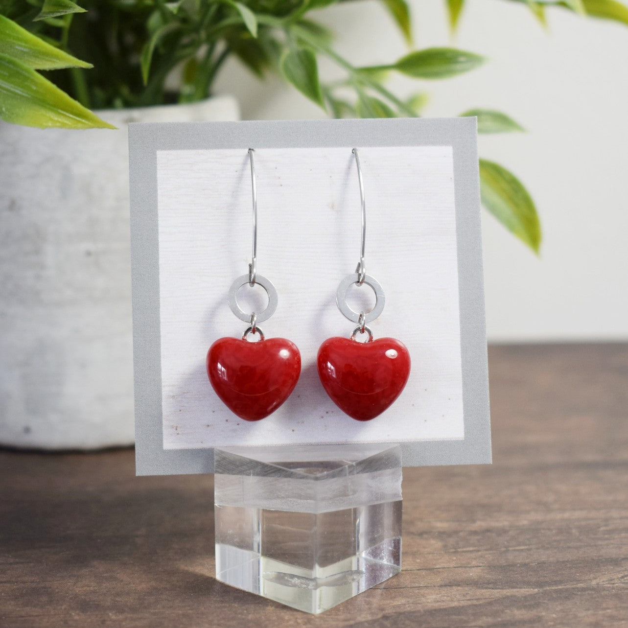 Boucle d'oreille Rond - Coeur Rouge