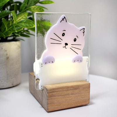 VEILLEUSE - Chat mauve-rose